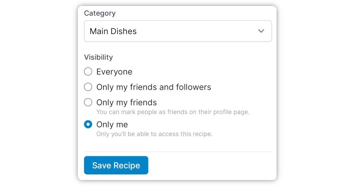Saverd allows full control of recipe visibility
