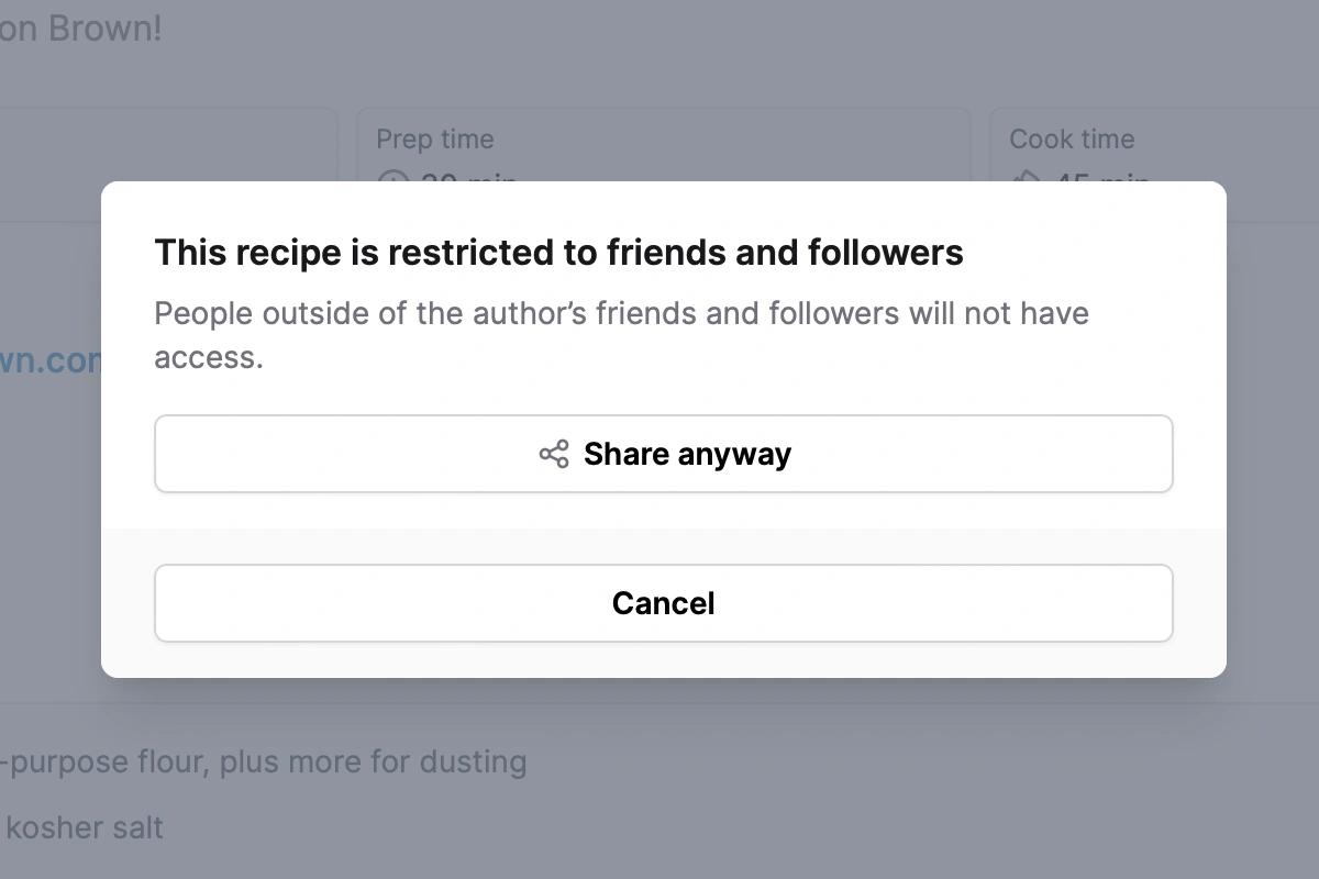 Sharing a non public recipe